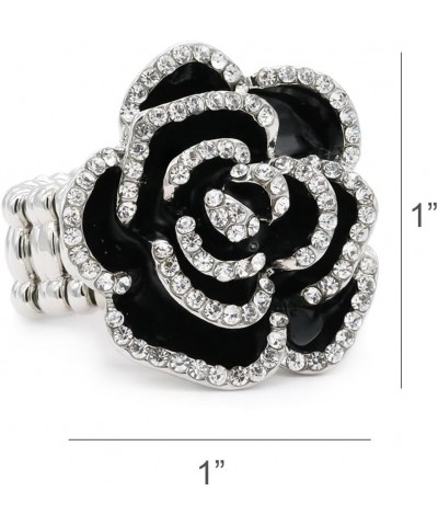 Rhodium Plated with Black Rose Flower Stretch Rings Cocktail Statement Rings for Women Fit for size 7 to 9 (Black) Black $11....