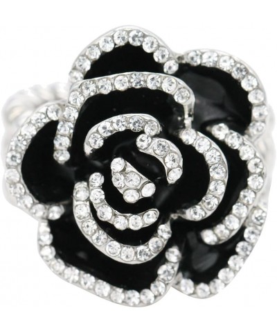 Rhodium Plated with Black Rose Flower Stretch Rings Cocktail Statement Rings for Women Fit for size 7 to 9 (Black) Black $11....