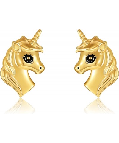 14k Solid Yellow Gold Simple Stud Earrings For Women, Christmas Dainty Jewelry Gifts For Girls Her Unicorn Earrings $66.30 Ea...