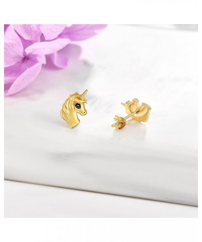 14k Solid Yellow Gold Simple Stud Earrings For Women, Christmas Dainty Jewelry Gifts For Girls Her Unicorn Earrings $66.30 Ea...