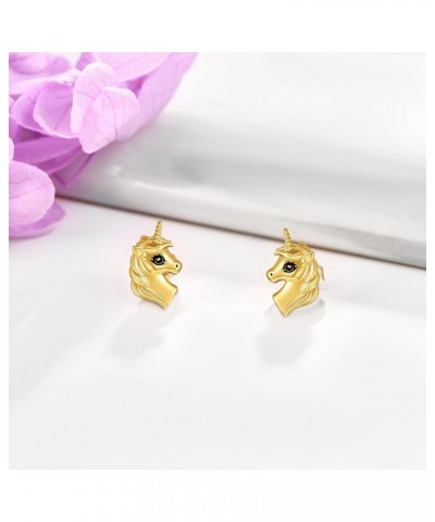 14k Solid Yellow Gold Simple Stud Earrings For Women, Christmas Dainty Jewelry Gifts For Girls Her Unicorn Earrings $66.30 Ea...