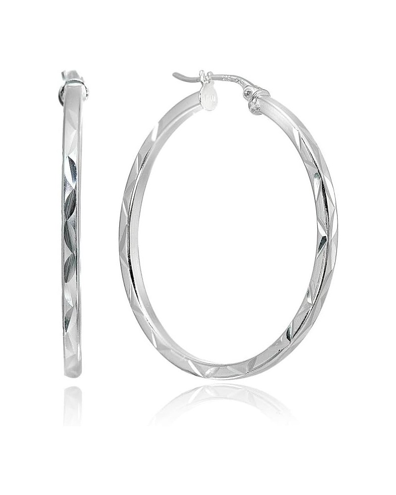 Sterling Silver High Polished Diamond Cut Square-Tube Round Click-Top Hoop Earrings 30mm-1 1/5 $10.75 Earrings