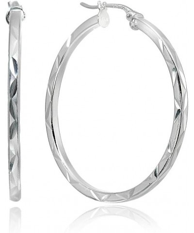 Sterling Silver High Polished Diamond Cut Square-Tube Round Click-Top Hoop Earrings 30mm-1 1/5 $10.75 Earrings