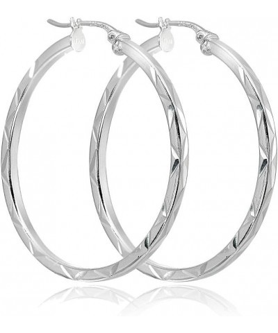 Sterling Silver High Polished Diamond Cut Square-Tube Round Click-Top Hoop Earrings 30mm-1 1/5 $10.75 Earrings