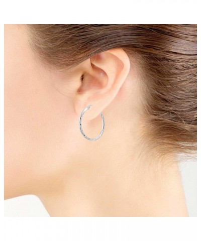 Sterling Silver High Polished Diamond Cut Square-Tube Round Click-Top Hoop Earrings 30mm-1 1/5 $10.75 Earrings