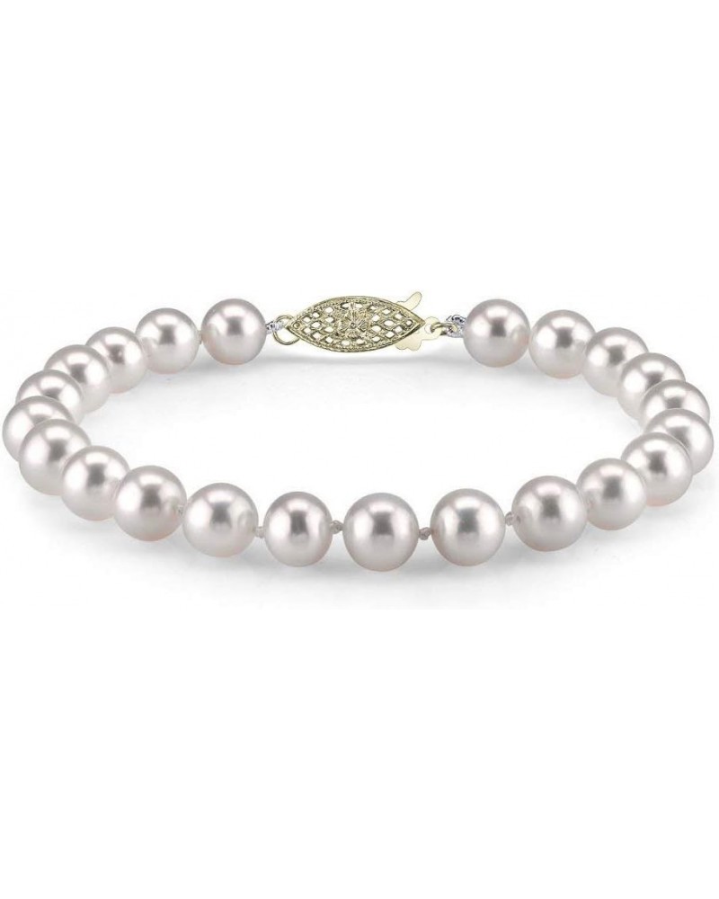 14K Gold 8-9mm AAAA Quality Round White Freshwater Cultured Pearl Bracelet for Women 8.0 Inches Yellow Gold $89.76 Bracelets