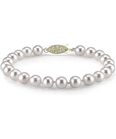 14K Gold 8-9mm AAAA Quality Round White Freshwater Cultured Pearl Bracelet for Women 8.0 Inches Yellow Gold $89.76 Bracelets