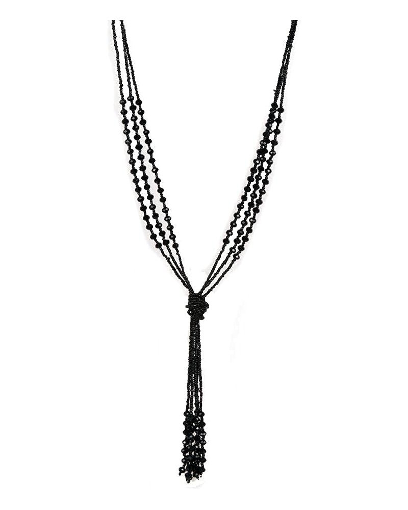 Vintage Style Charcoal Black Long Multitier Beaded Womens Necklace Jewelry - 1920's Charleston Colection, Long Y Necklace, La...