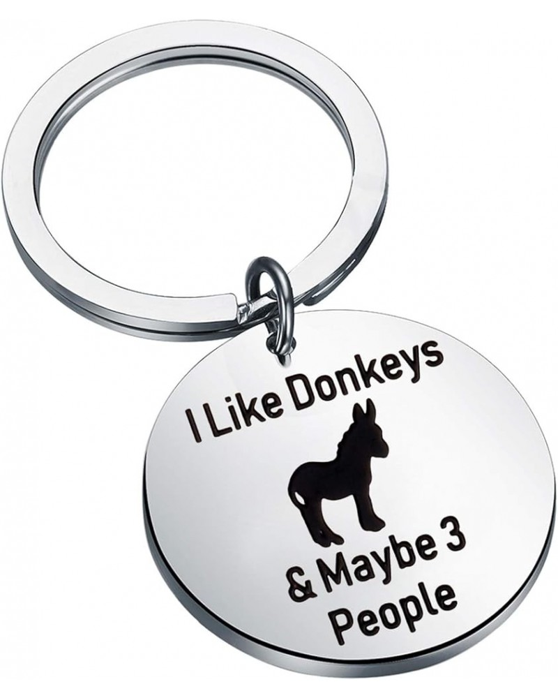 Funny Donkey Gift Donkey Keychain I Like Donkeys & Maybe 3 People Donkey Keychain Silver $10.09 Pendants