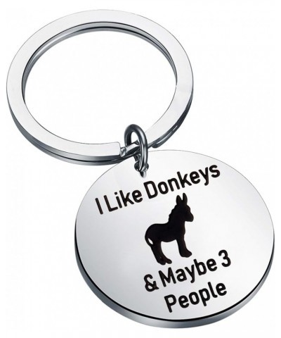 Funny Donkey Gift Donkey Keychain I Like Donkeys & Maybe 3 People Donkey Keychain Silver $10.09 Pendants