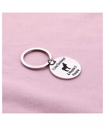 Funny Donkey Gift Donkey Keychain I Like Donkeys & Maybe 3 People Donkey Keychain Silver $10.09 Pendants