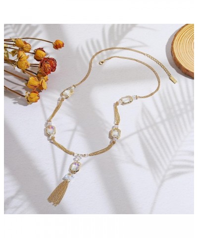 Long Statement Necklace for Women, Crystal Beads Deco Sweater Golden Chain with Tassel, 32 inches Transparent $10.07 Necklaces