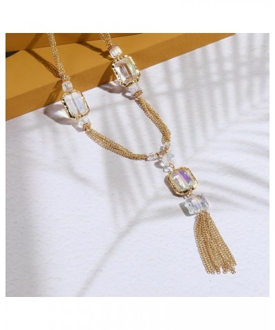 Long Statement Necklace for Women, Crystal Beads Deco Sweater Golden Chain with Tassel, 32 inches Transparent $10.07 Necklaces