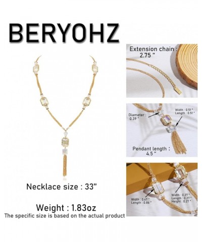 Long Statement Necklace for Women, Crystal Beads Deco Sweater Golden Chain with Tassel, 32 inches Transparent $10.07 Necklaces