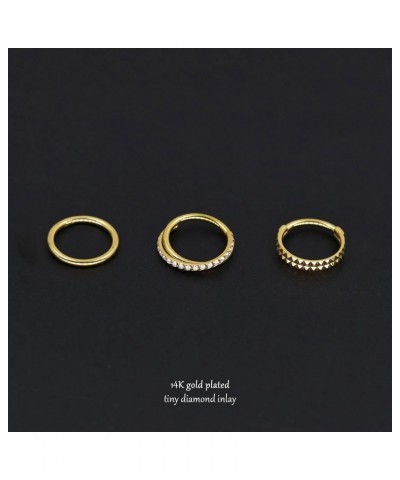 3Pcs 18G 8mm Gold Nose Rings Hoops Surgical Steel Piercing Jewelry Clicker for Nostril Septum Cartilage Earring Conch Helix D...