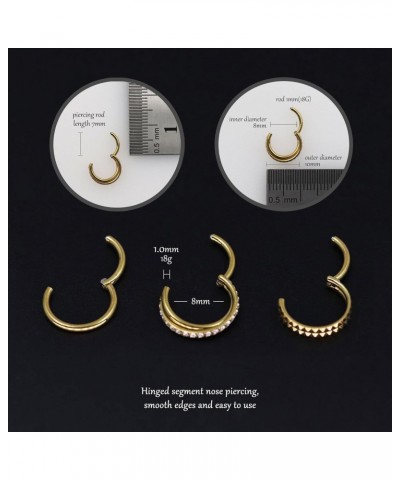 3Pcs 18G 8mm Gold Nose Rings Hoops Surgical Steel Piercing Jewelry Clicker for Nostril Septum Cartilage Earring Conch Helix D...