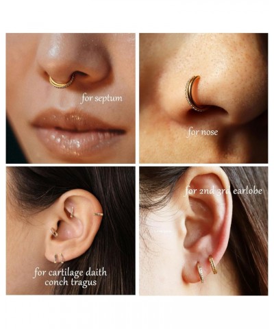 3Pcs 18G 8mm Gold Nose Rings Hoops Surgical Steel Piercing Jewelry Clicker for Nostril Septum Cartilage Earring Conch Helix D...