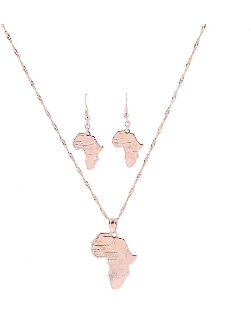 24K Gold Plated African Map Pendant Necklace Jewelry for Women Rose gold pendant earring set $8.55 Necklaces