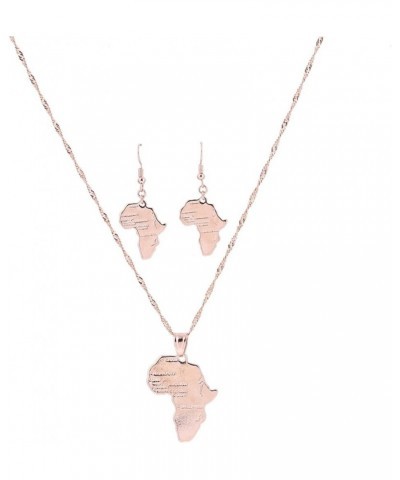 24K Gold Plated African Map Pendant Necklace Jewelry for Women Rose gold pendant earring set $8.55 Necklaces