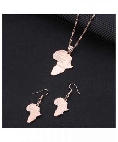 24K Gold Plated African Map Pendant Necklace Jewelry for Women Rose gold pendant earring set $8.55 Necklaces