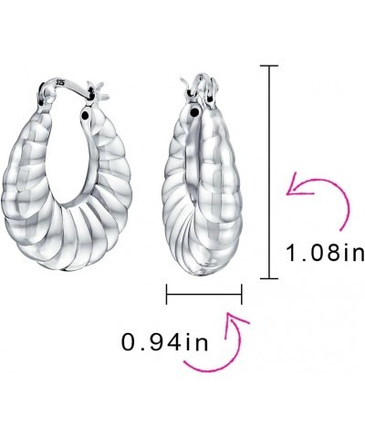 Boho Tribal Lightweight Hollow Puff Ribbed Scalloped Twist Rope Cable Style Oval Tube Hoop Earrings For Women For Teen .925 S...