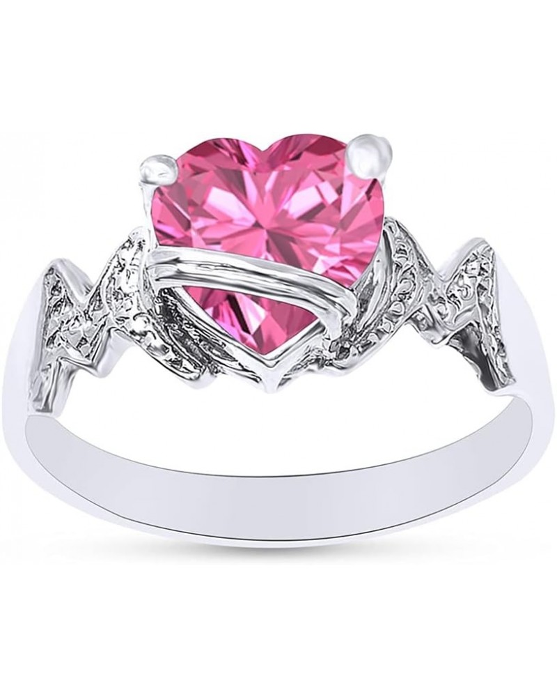 Heart Shape Simulated Birthstone In 14K White Gold Over 925 Sterling Silver Simulated Pink-Tourmaline $28.99 Necklaces