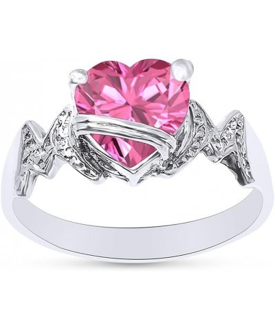 Heart Shape Simulated Birthstone In 14K White Gold Over 925 Sterling Silver Simulated Pink-Tourmaline $28.99 Necklaces