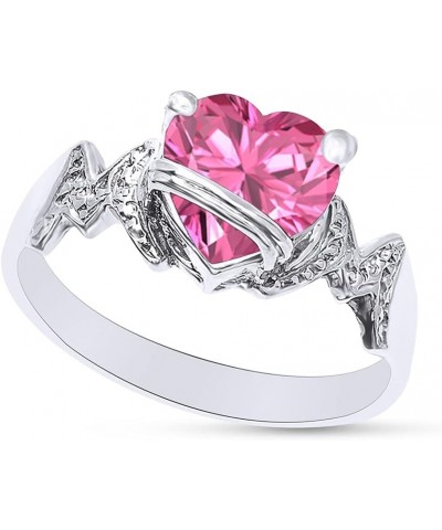 Heart Shape Simulated Birthstone In 14K White Gold Over 925 Sterling Silver Simulated Pink-Tourmaline $28.99 Necklaces