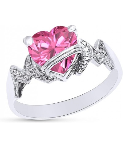 Heart Shape Simulated Birthstone In 14K White Gold Over 925 Sterling Silver Simulated Pink-Tourmaline $28.99 Necklaces