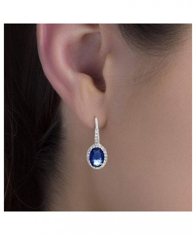 Rhodium Plated Sterling Silver Oval Simulated Gemstone and Cubic Zirconia Bridal Leverback Earring Blue $9.28 Earrings