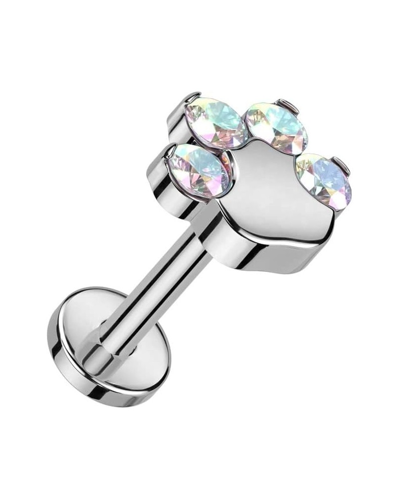 18GA F136 Implant Grade Titanium Threadless Push-in CZ Crystal Paw Top Flat Back Stud Aurora Borealis $11.53 Body Jewelry