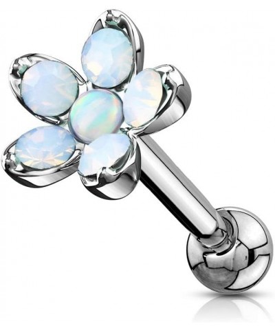 Amelia Fashion 16 Gauge Opalite Flower with Opal Center Tragus/Cartilage Barbell Stud 316L Surgical Steel (Choose Color) Opal...