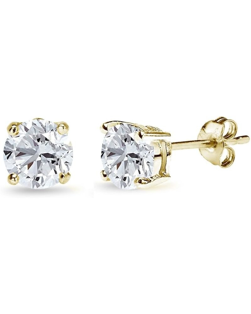 Sterling Silver Synthetic White Sapphire Round-Cut Solitaire Stud Earrings 6mm - Gold Flash Silver $11.25 Earrings