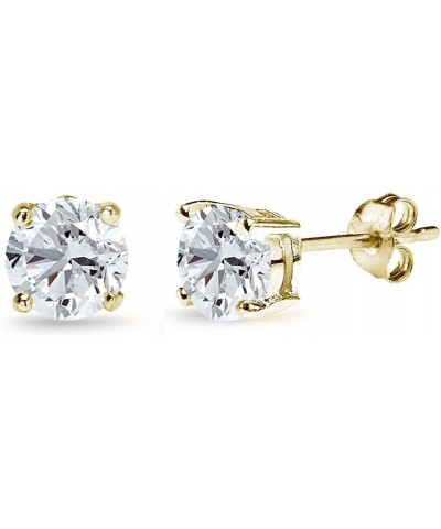 Sterling Silver Synthetic White Sapphire Round-Cut Solitaire Stud Earrings 6mm - Gold Flash Silver $11.25 Earrings