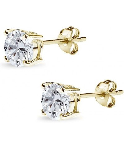 Sterling Silver Synthetic White Sapphire Round-Cut Solitaire Stud Earrings 6mm - Gold Flash Silver $11.25 Earrings