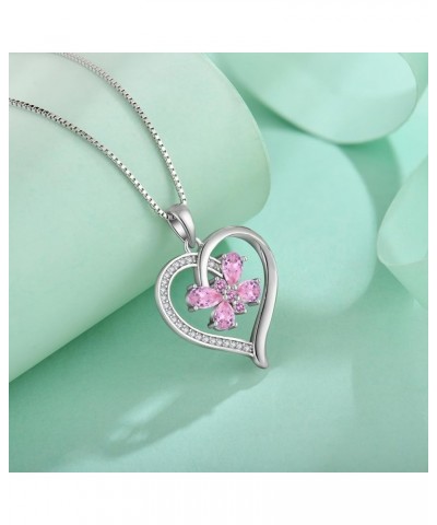 Heart Butterfly Necklace 925 Sterling Silver Birthstone Pendant Created Gemstone Jewelry Gifts for Women 10 October - Pink To...