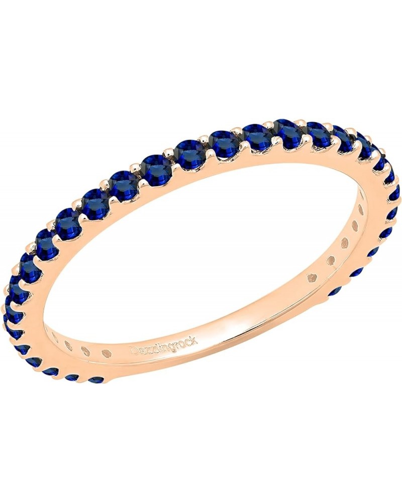 Round Lab Created Blue Sapphire Eternity Style Wedding Band for Women in 10K Gold 6 Rose Gold $83.94 Rings