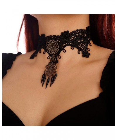 Black Lace Choker Gothic Necklace with Crystal for Women Girls Wedding Bridal Necklace Halloween Party Style 2 $9.35 Necklaces