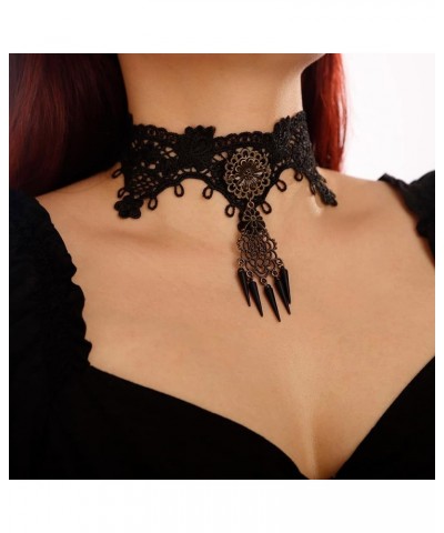 Black Lace Choker Gothic Necklace with Crystal for Women Girls Wedding Bridal Necklace Halloween Party Style 2 $9.35 Necklaces