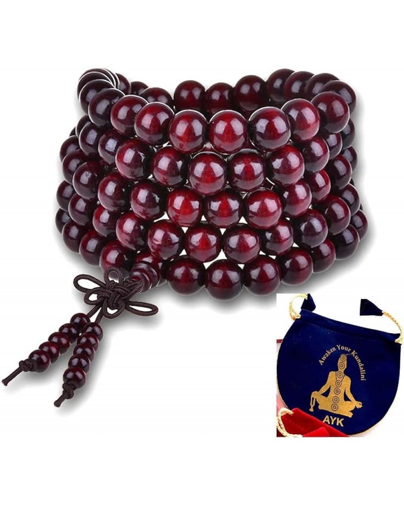 Rosewood Mala Beads Necklace 108 Buddhist Prayer Beads Red Sandalwood Rudraksha Mala - Energized - w/Pouch 12mm 108 Beads Ela...