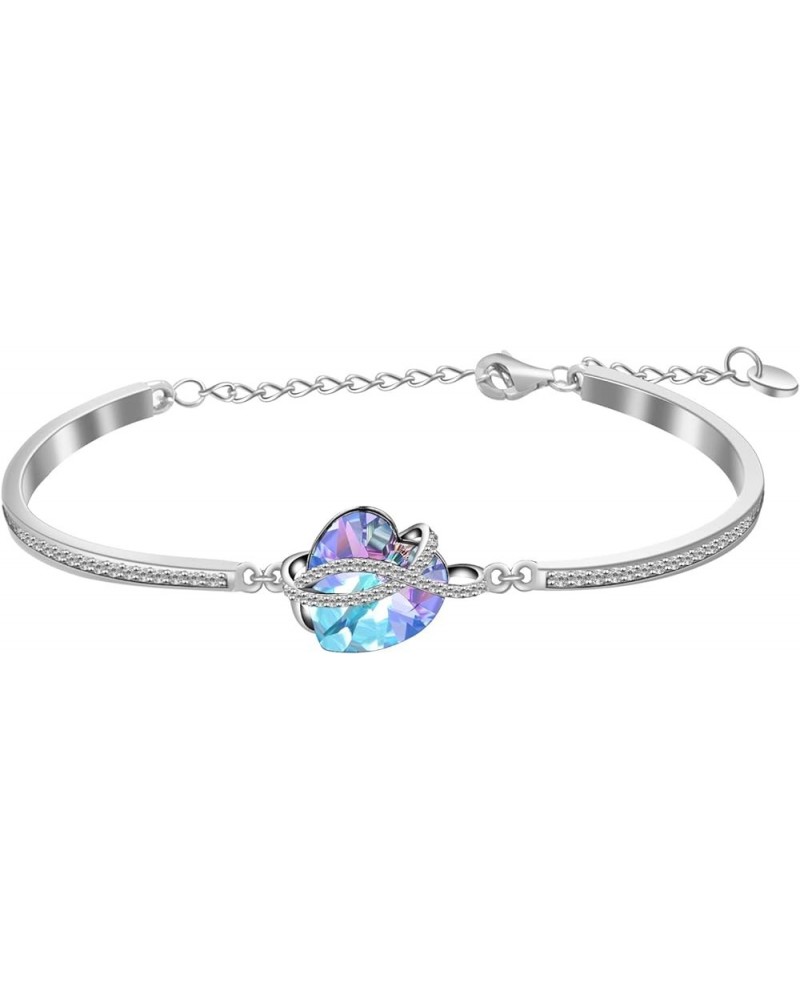 I Love You Jewelry - Sterling Silver Blue Purple Love Heart Bangle Bracelet Embellished with Crystals from Austria, Fine Anni...