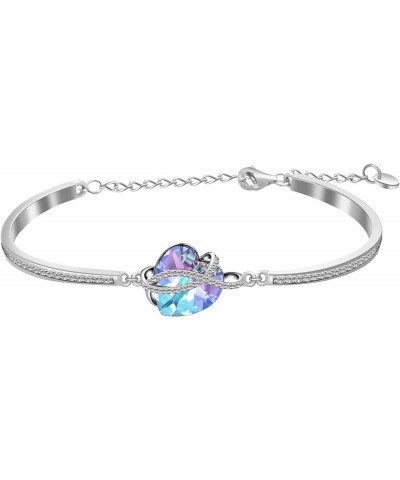 I Love You Jewelry - Sterling Silver Blue Purple Love Heart Bangle Bracelet Embellished with Crystals from Austria, Fine Anni...