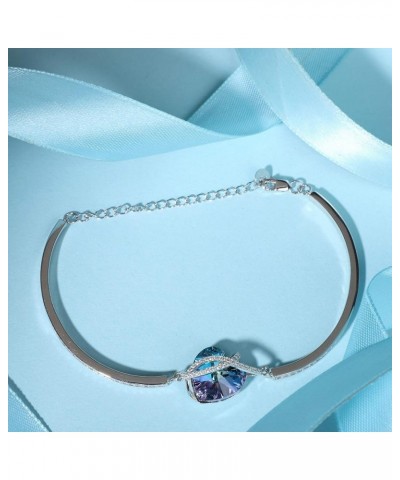 I Love You Jewelry - Sterling Silver Blue Purple Love Heart Bangle Bracelet Embellished with Crystals from Austria, Fine Anni...