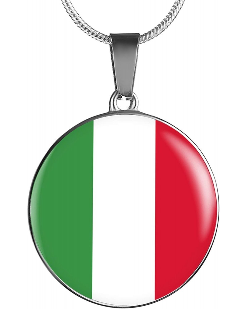 Italian Flag With Circle Pendant Necklace - Great Italian Themed Jewelry Gift – Crafted in Shatterproof Glass and Surgical St...