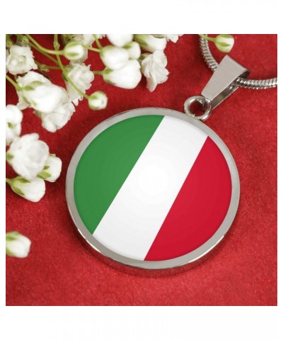 Italian Flag With Circle Pendant Necklace - Great Italian Themed Jewelry Gift – Crafted in Shatterproof Glass and Surgical St...