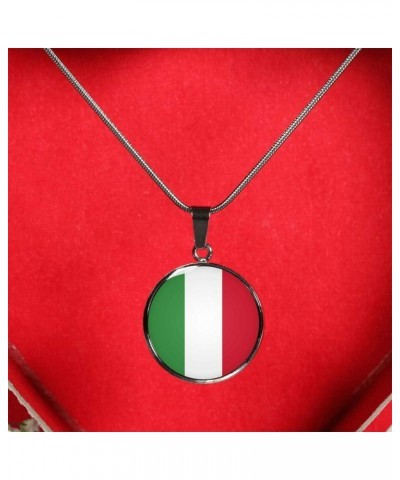 Italian Flag With Circle Pendant Necklace - Great Italian Themed Jewelry Gift – Crafted in Shatterproof Glass and Surgical St...