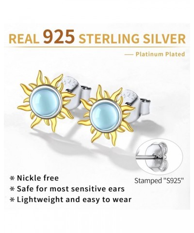 Moonstone Earrings 925 Sterling Silver Small Round Shape Synthetic Moonstone Stud Earrings for Women Hypoallergenic (with Gif...