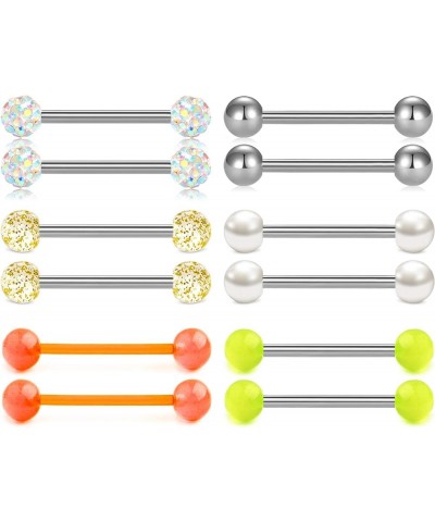 14G Tongue Rings for Women Straight Barbell Nipple Rings Stainless Steel 12mm 14mm 16mm 18mm Piercing Bar for Tongue Nipple P...