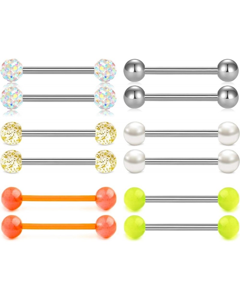 14G Tongue Rings for Women Straight Barbell Nipple Rings Stainless Steel 12mm 14mm 16mm 18mm Piercing Bar for Tongue Nipple P...