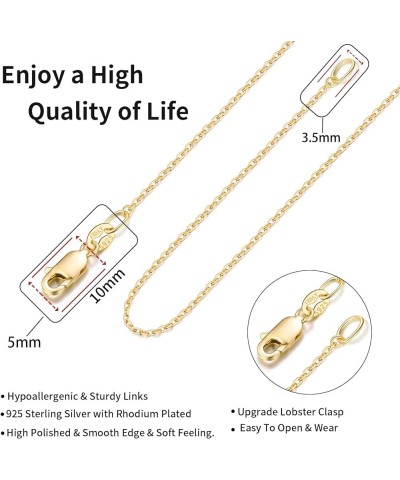 Solid 18k Gold Over 925 Sterling Silver Chain Necklace for Women Girls, 1.1mm Cable Chain Necklace Thin & Dainty & Sturdy Wom...